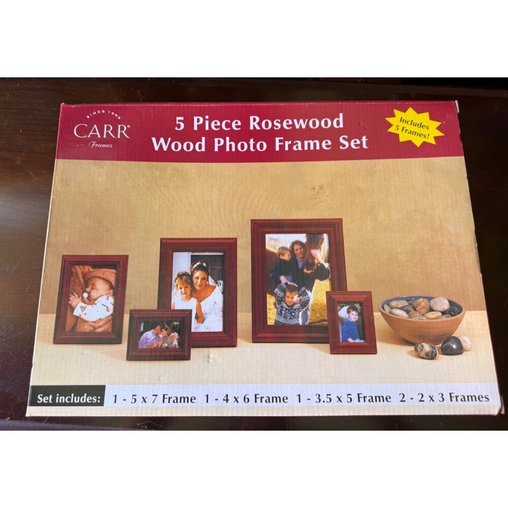 5 Piece Rosewood Wood Photo Frame Set by Carr BRAND NEW!